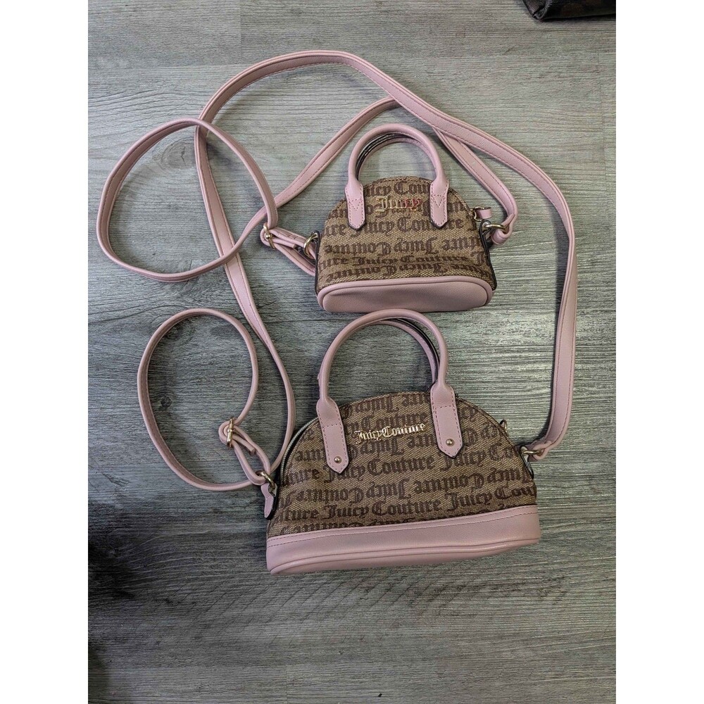 Juicy Couture Pink Brown Signature Mini Micro Crossbody Dome Satchel Bag Set